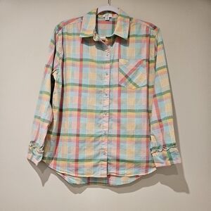 Crown & Ivy Multicolor Plaid Long Sleeve Button Up Shirt, Size Small